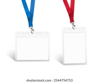 Set of lanyards with id card. Vector illustration isolated on white background. Ready mockup to use for for presentations, conferences and other business situations. EPS10.