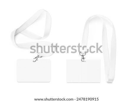 Set of lanyards with id card. Vector illustration isolated on white background. Ready mockup to use for for presentations, conferences and other business situations. EPS10.