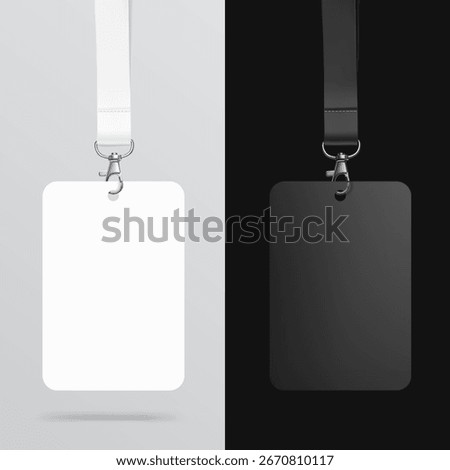 Set of lanyards with id card. Vector illustration on grey and black background. Ready mockup to use for presentations, conferences and other business situations. EPS10.