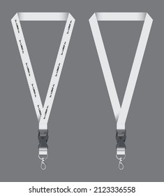 Set of lanyards in white colour, realistic white lanyard vector illustration, use for mockup and presentation artwork