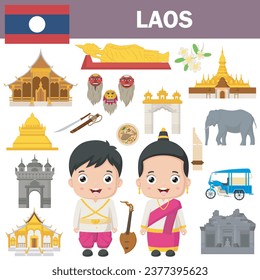 Set of Laos famous landmarks