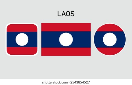 A set of laos flags in square, rectangular and round shapes. Flag icon. Standard color. Vector illustration.