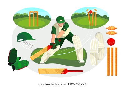 Set of lapta game elements. Player, batting, competition.   