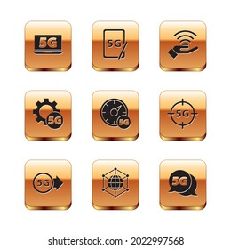 Set Laptop with 5G network, Social, Digital speed meter, Setting,  and Graphic tablet icon. Vector