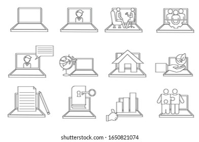 Set of laptop active  concept on white background. Creative idea design. Flat vector illustration for template, brochure or presentation.