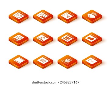 Set Laptop, Binary code, Books about programming, Loading data window, Hacker or coder, MySQL, Software and  icon. Vector