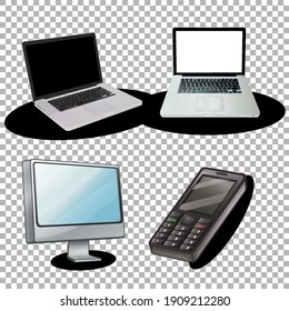 Set of laptop and computer gadget isolated on transparent background illustration