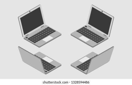 Set of Laptop Computer in Isometric View Isolated on White background - Vector Illustration