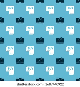 Set Laptop and cursor and Buy button on seamless pattern. Vector