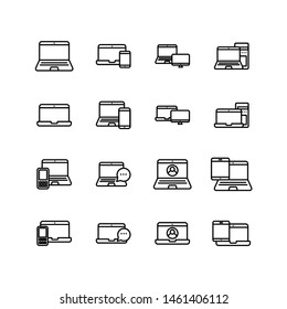 Set of laptop and devices line icon design, black outline vector icons, isolated against the white background, technology gadget vector illustration.