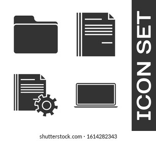 Set Laptop, Document folder, Document settings with gears and File document icon. Vector