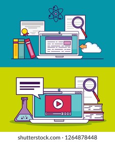 set laptop document and video education to study