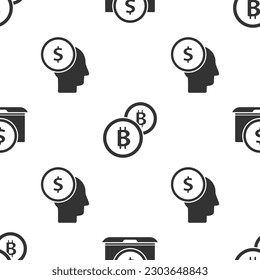 Set Laptop with dollar, Cryptocurrency coin Bitcoin and Business man planning mind on seamless pattern. Vector