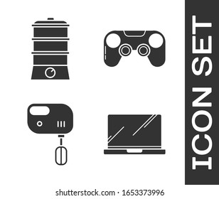 Set Laptop , Double boiler , Electric mixer  and Gamepad  icon. Vector