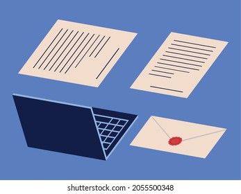 set laptop envelope and paperwork