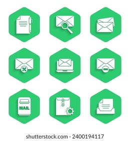 Set Laptop with envelope, Envelope setting, Drawer document, Delete, Mail box,  and Document and pen icon. Vector