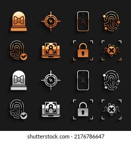 Set Laptop with face recognition, Fingerprint, Rejection voice, lock, Mobile and, Motion sensor and Eye scan icon. Vector