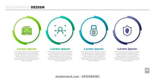 Set Laptop with face recognition, Face, Fingerprint lock and User protection. Business infographic template. Vector