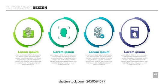 Set Laptop with fingerprint, Face recognition, Fingerprint and lock. Business infographic template. Vector