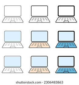 Juego de ícono de web plana portátil, símbolo de tecnología de ordenador portátil , ilustración vectorial en blanco .