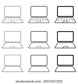 Set of laptop flat web icon, notebook computer technology symbol , blank display vector illustration .