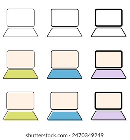 Set of laptop flat web icon, notebook computer technology symbol , blank display vector illustration .