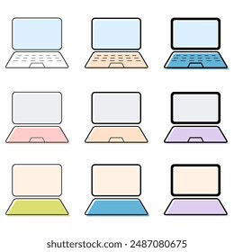 Set of laptop flat web icon, notebook computer technology symbol , blank display vector illustration .