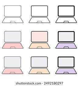 Set of laptop flat web icon, notebook computer technology symbol , blank display vector illustration .