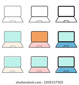 Set of laptop flat web icon, notebook computer technology symbol , blank display vector illustration .