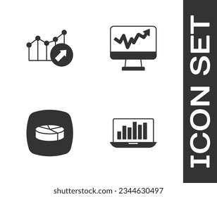 Set Laptop with graph chart, Financial growth, Pie infographic and Monitor icon. Vector