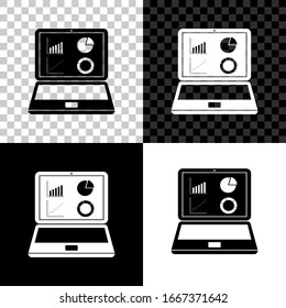 Set Laptop mit Graphen Symbol einzeln auf schwarz, weiß und transparentem Hintergrund. 