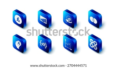 Set Laptop with graph chart, Square root of x glyph, Mathematics sets A and B, Calculator, Graph, schedule, diagram, Function mathematical symbol and  icon. Vector