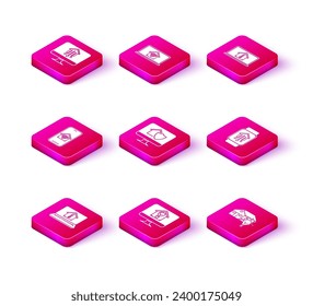 Set Laptop with house temperature, Computer monitor smart and light bulb, Mobile phone home wi-fi, under protection, Smart, watch,  and  icon. Vector