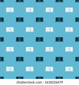 Set Laptop with house temperature and Laptop with smart house and alarm on seamless pattern. Vector
