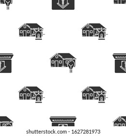 Set Laptop with house temperature, Smart house and light bulb and Smart house and alarm on seamless pattern. Vector