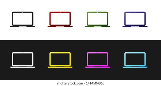 Set Laptop icon isolated on black and white background. Computer notebook with empty screen sign. Vector Illustration