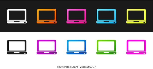 Set Laptop icon isolated on black and white background. Computer notebook with empty screen sign.  Vector