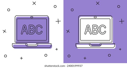 Set Laptop icon isolated on white and purple background. Computer notebook with empty screen sign.  Vector
