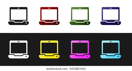 Set Laptop icon isolated on black and white background. Computer notebook with empty screen sign.  Vector