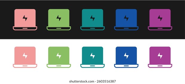 Set Laptop icon isolated on black and white background. Computer notebook with empty screen sign.  Vector