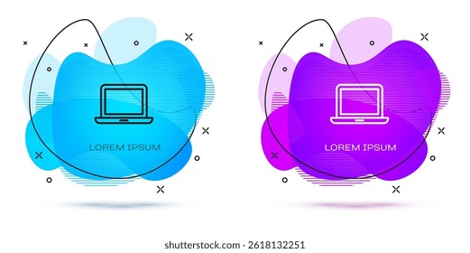 Set Laptop icon isolated on black and white background. Computer notebook with empty screen sign.  Vector