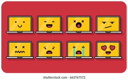 A set of Laptop Icons in Different Expressions