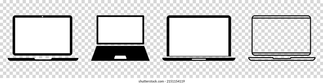Conjunto de iconos de laptop. Estilo de icono plano y de línea. Ilustración del vector aislada en fondo transparente