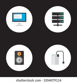 Set of laptop icons flat style symbols with monitor, hard drive, server and other icons for your web mobile app logo design.