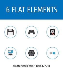 Set of laptop icons flat style symbols with notebook, hdd, joystick and other icons for your web mobile app logo design.