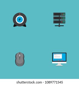 Set of laptop icons flat style symbols with monitor, control device, camera and other icons for your web mobile app logo design.