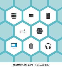 Set of laptop icons flat style symbols with monitor, headphones, fan and other icons for your web mobile app logo design.
