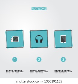 Set of laptop icons flat style symbols with headphones, tablet, game console and other icons for your web mobile app logo design.