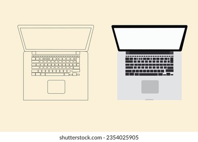 Set von Laptop-Symbolen Eine Reihe von Umrissen für einen Laptop in Vektorform, einzeln auf hellfarbigem Hintergrund
