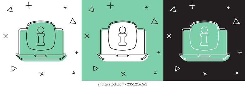 Set Laptop with information icon isolated on white and green, black background.  Vector
